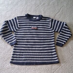 DKNY Vintage Navy and White Striped Sweater Medium
